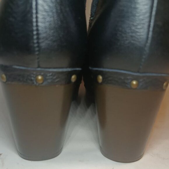 UGG Amoret Black Leather Shearling Clog Boots Size 8 - Picture 7 of 12